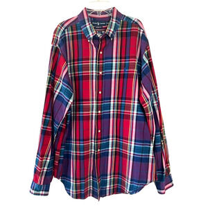 RALPH LAUREN Men's Size XL Red/Purple/Blue Plaid Classic Fit Cotton Oxford Shirt